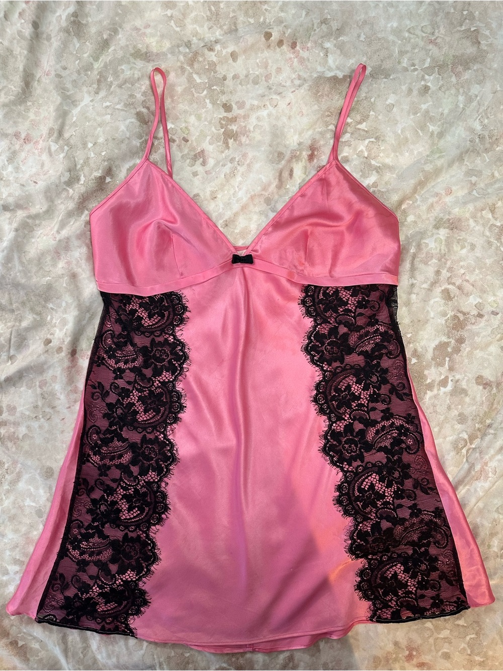 Victoria's Secret Pink Satin Chemise with Black Lace Trim